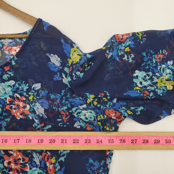 A.n.a Womens Floral Print Sheer Blouse Top Plus Size 2X Blue 3/4 Sleeve‎ V-Neck - Picture 13 of 14